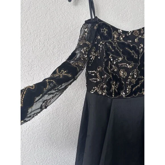 Adrianna Papell Women's Petite Beaded Taffeta-Skirt Gown Maxi Dress Black 6P - Picture 7 of 16